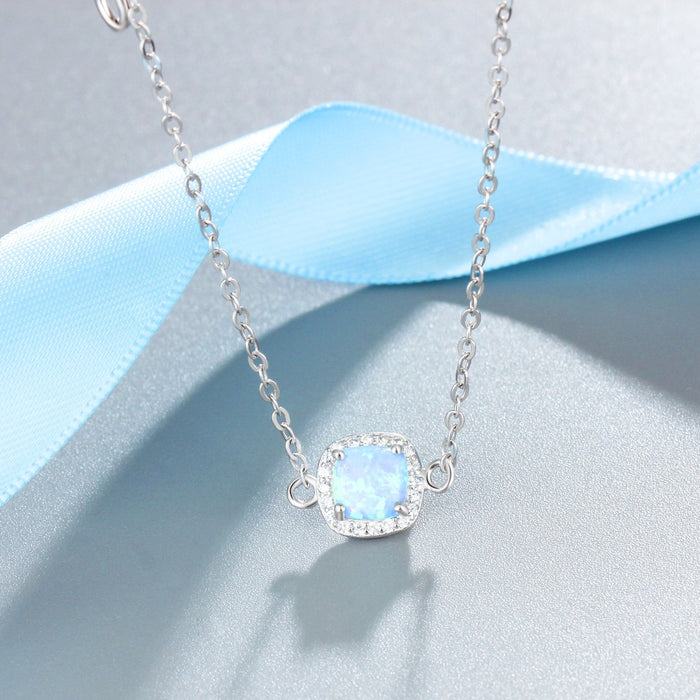 Sterling Silver Square Created Blue Opal Bracelet