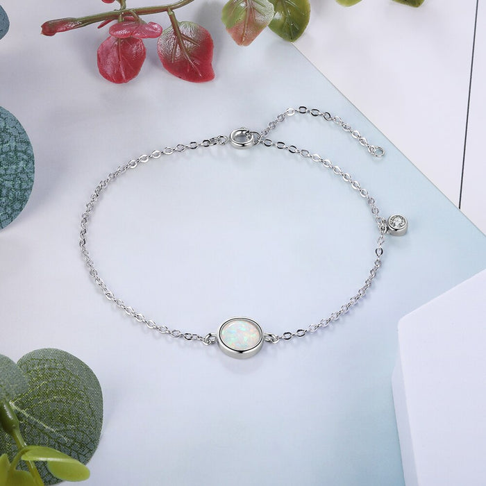 Designer Silver Color Round White Opal Bracelet