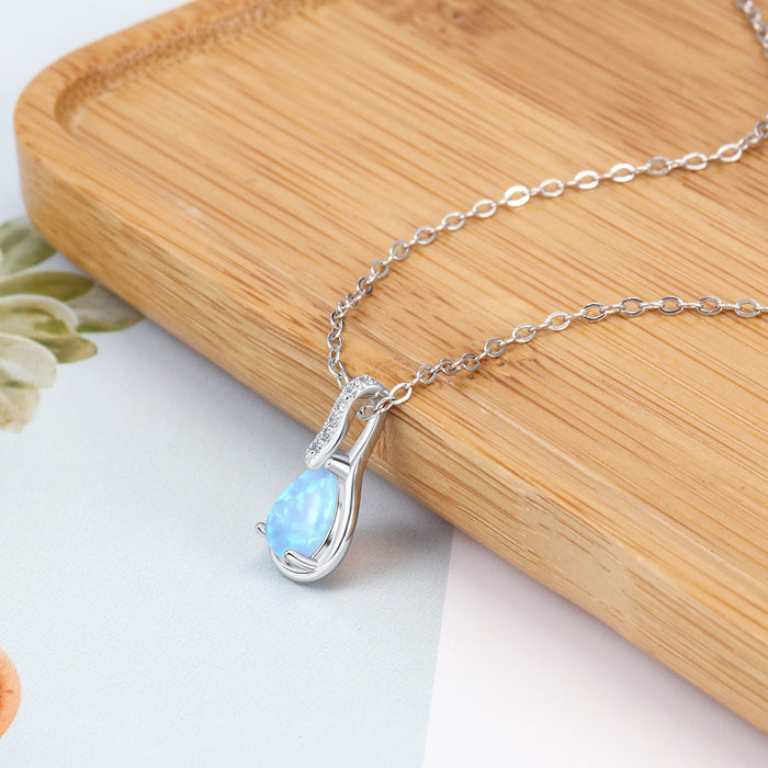 Sterling Silver Water Drop Blue Opal Necklaces