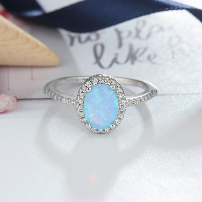 Blue Opal Stone Wedding Ring