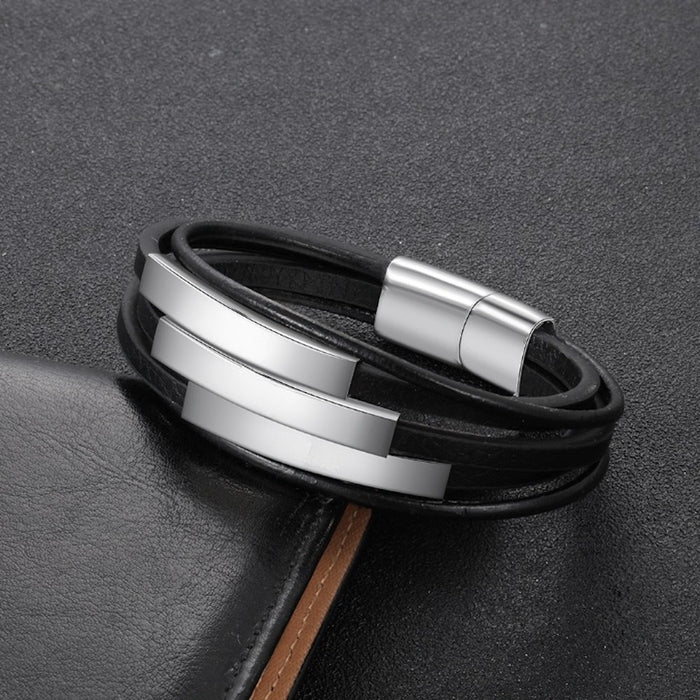 Stainless Steel Multilayer Leather Bracelet for Men