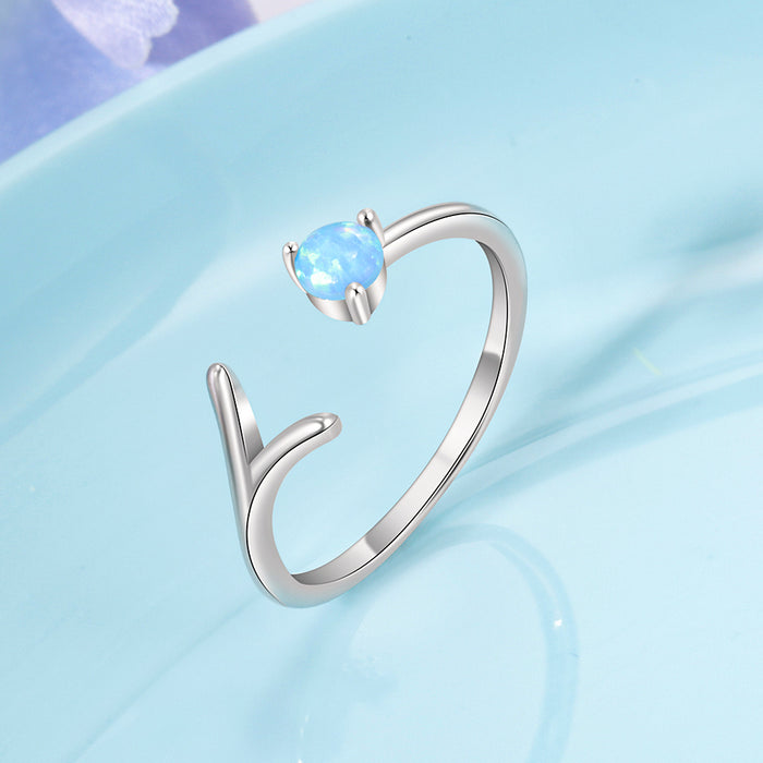 Minimalist Resizable Blue Opal Rings For Women