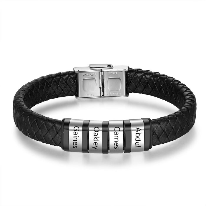 Personalized Men Braided Leather Bracelets With 4 Names
