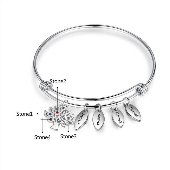 Stainless Steel Engraved Name Tags Bracelet With 4 Stones