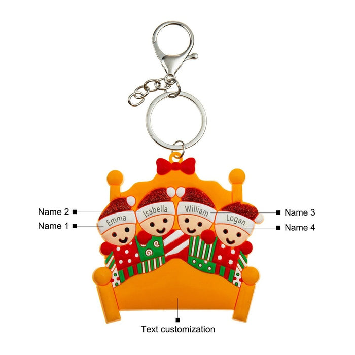 Personalized 4 Names Engraving Christmas Keychain