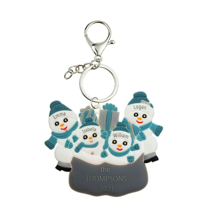 Personalized 4 Names Snowman Keychain for Woman
