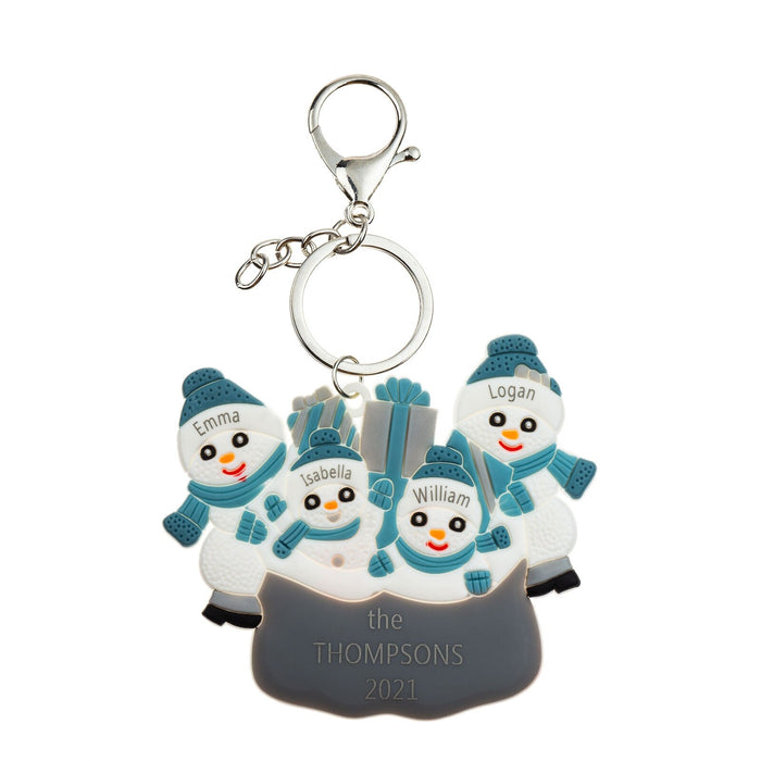 Customized Snowman 4 Names Engraving Keychain