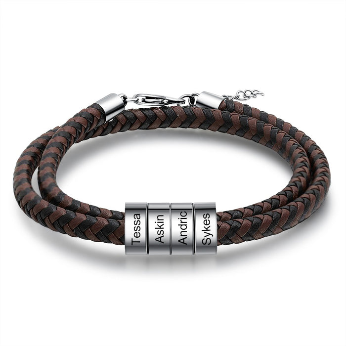 Personalized 4 Names Engraving Braided Leather Bracelet