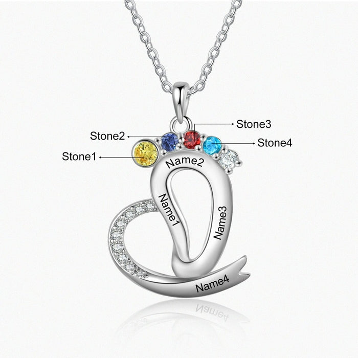 Personalized 4 Name Engraved Heart-Shaped Pendant