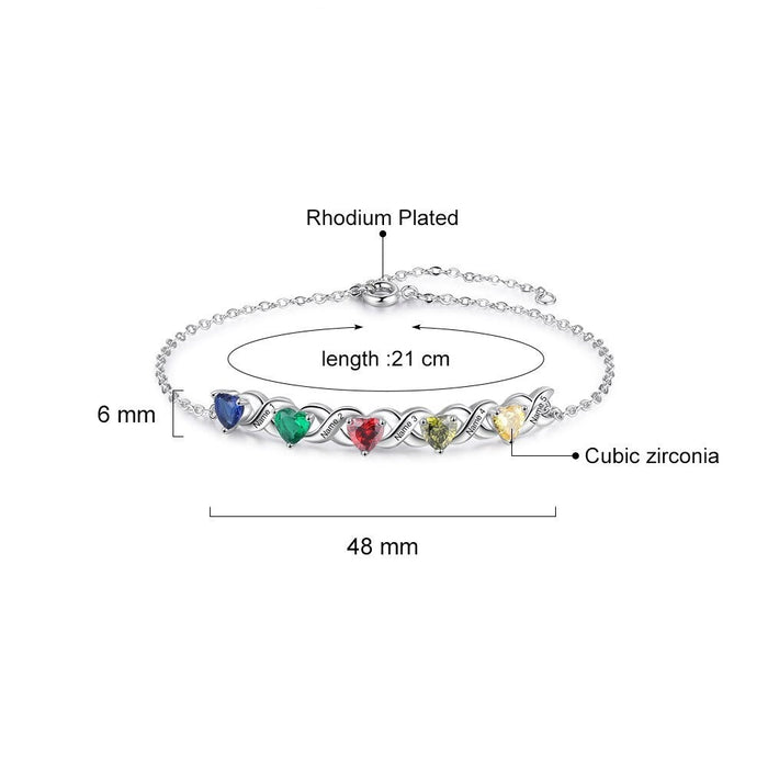 Personalized Inlaid 7 Cordate Birthstone Bracelets For Women