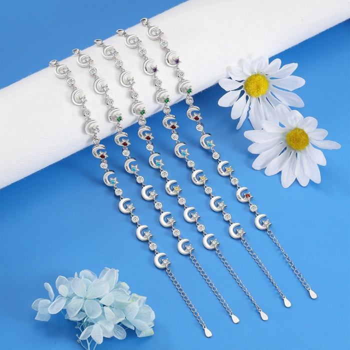 Personalized 5 Birthstone Star Moon Chain Bracelets For Women