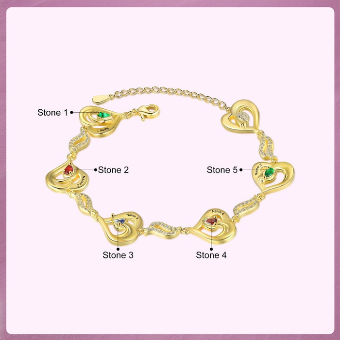Customized 5 Birthstones Gold Bracelets