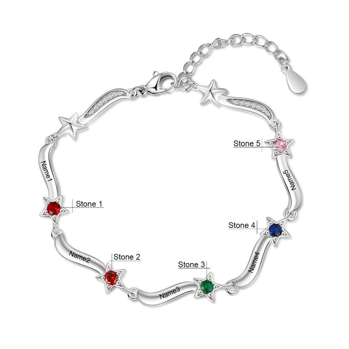Personalized Inlaid 5 Birthstone Star Bracelet For Women