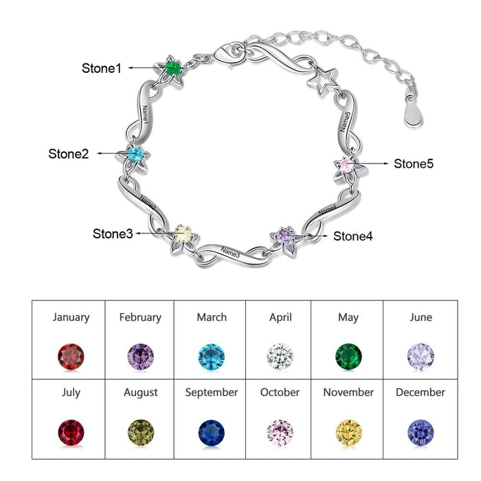 Personalized 5 Inlaid Birthstone Flower Bracelets For Women