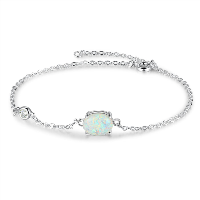 Silver Color Oval Simulated White Bracelet