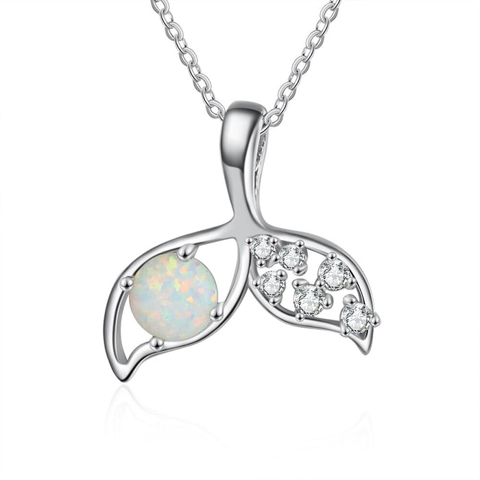Elegant Fish Tail Pendant Necklace With Opal