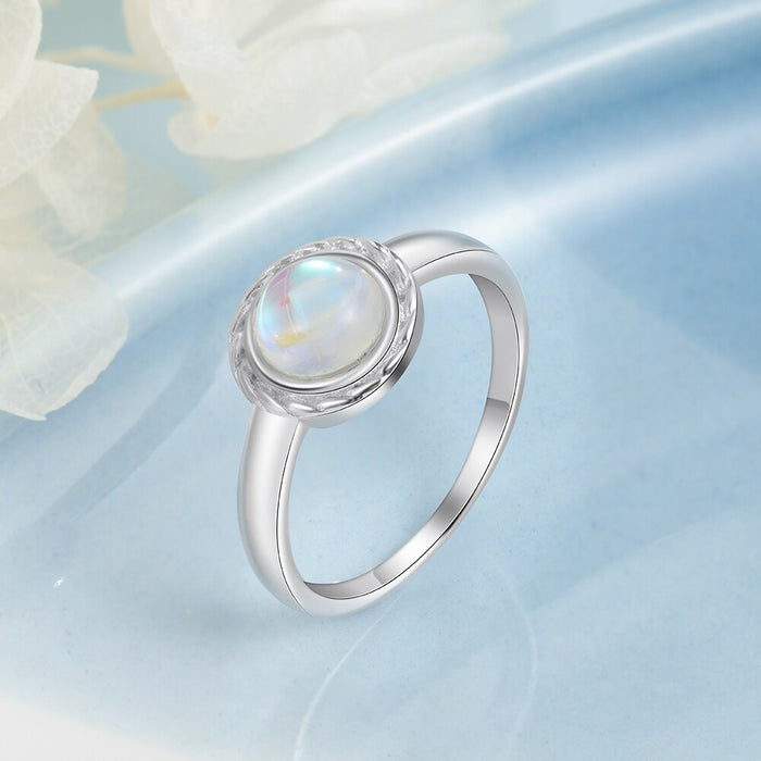 Classic Silver Ring With Round Moonstone