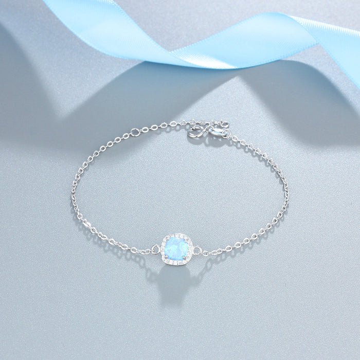 Sterling Silver Square Created Blue Opal Bracelet