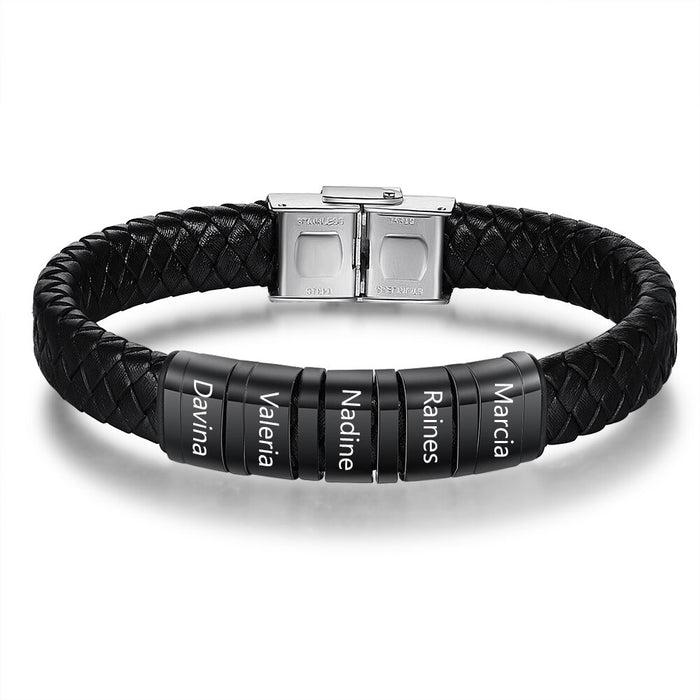 Personalized Men Braided Leather Bracelets With 5 Names