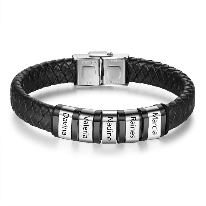 Personalized Men Braided Leather Bracelets With 5 Names