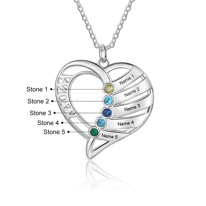 Personalized Birthstone Mother Necklace 5 names-5 stones