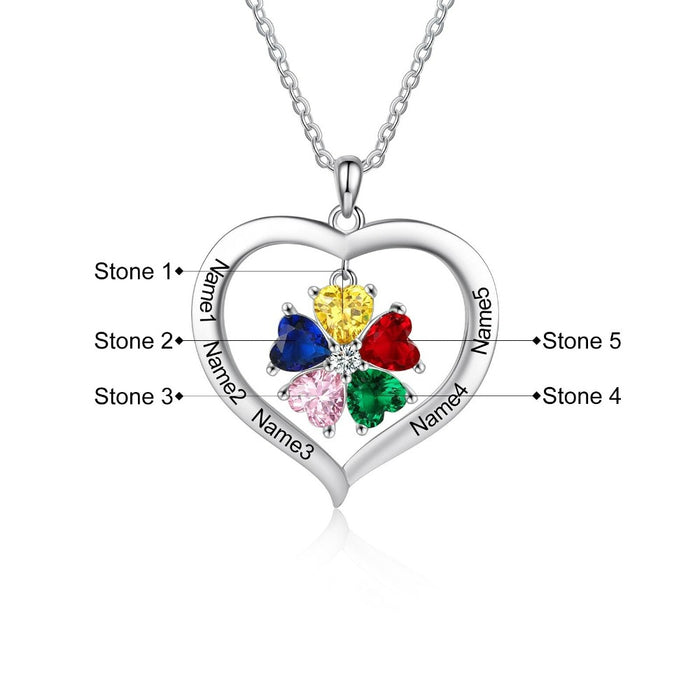 Personalized Heart-Shaped Necklace Of 5 Stones