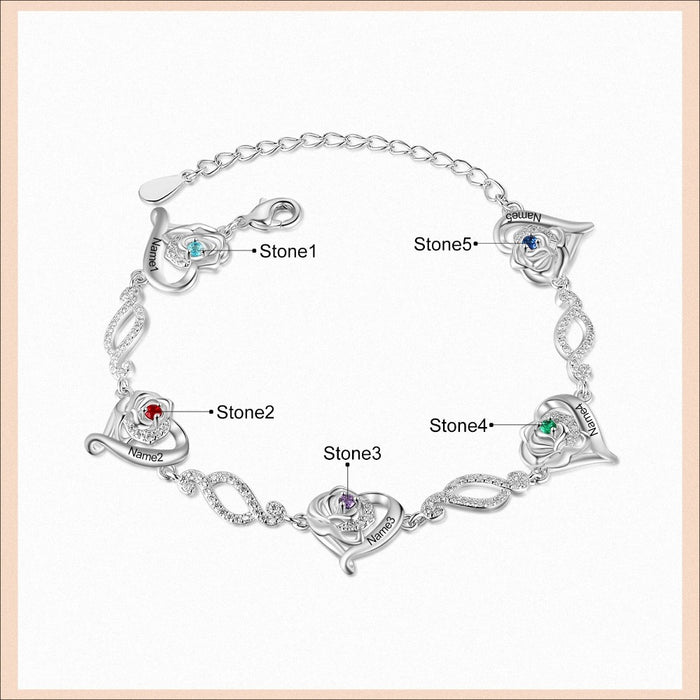 Personalized Cordate Chain Bracelets With 5 Birthstones