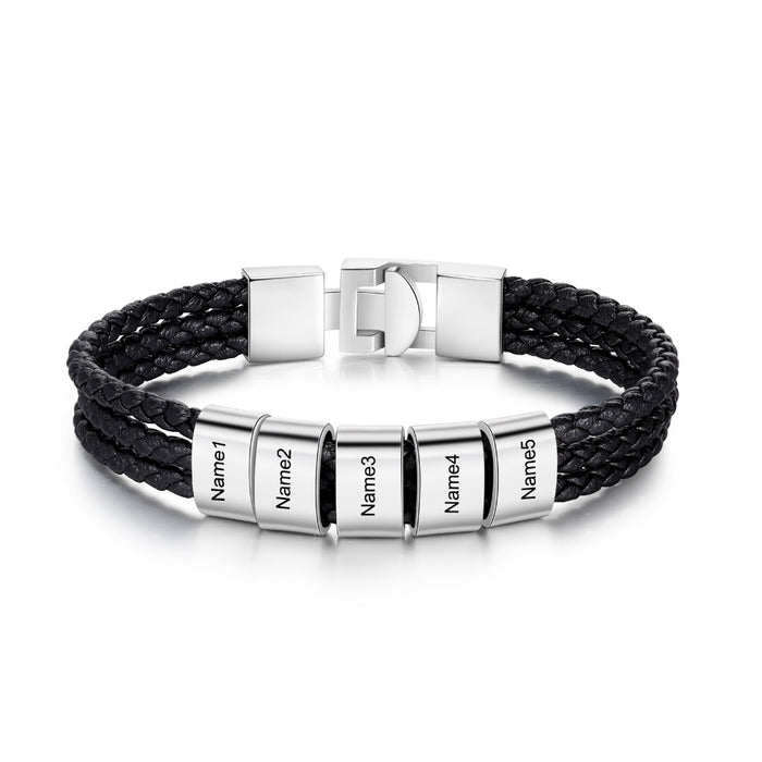 3 Layer Braided Leather Bracelets With 5 Names For Men