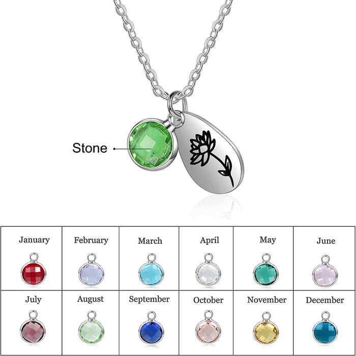 Personalized Birthstone And Flower Pendant