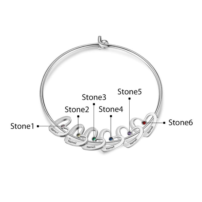 Stainless Steel Cordate-Charm Bracelet With 6 Birthstone