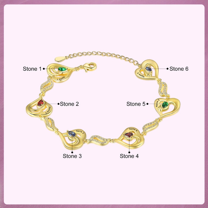 Customized 6 Birthstones Gold Bracelets