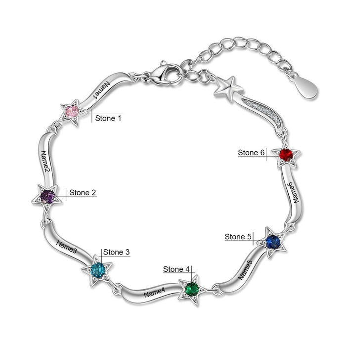 Personalized Inlaid 6 Birthstone Star Bracelets for Women