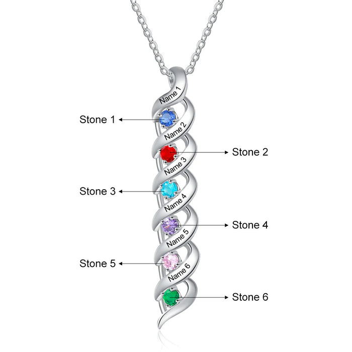 Personalized 6 Stones Twisted Pendant