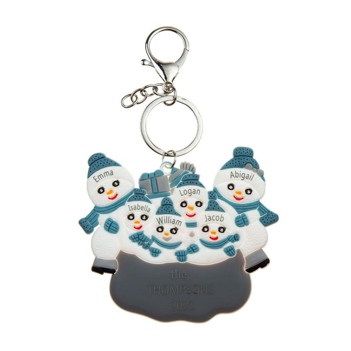 Customized Snowman 6 Names Engraving Keychain
