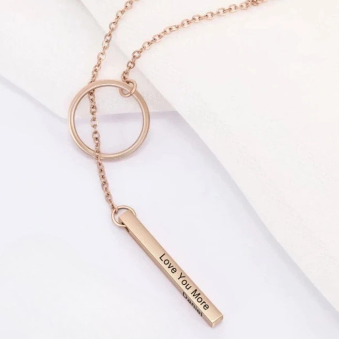 Personalized 4 Sides Engrave Vertical Bar Necklace