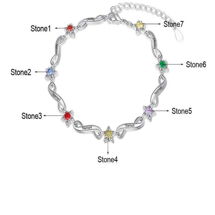 Personalized 7 Birthstone Flower Bracelets