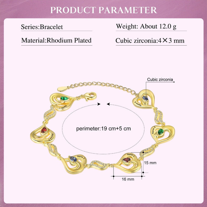 Customized 6 Birthstones Gold Bracelets