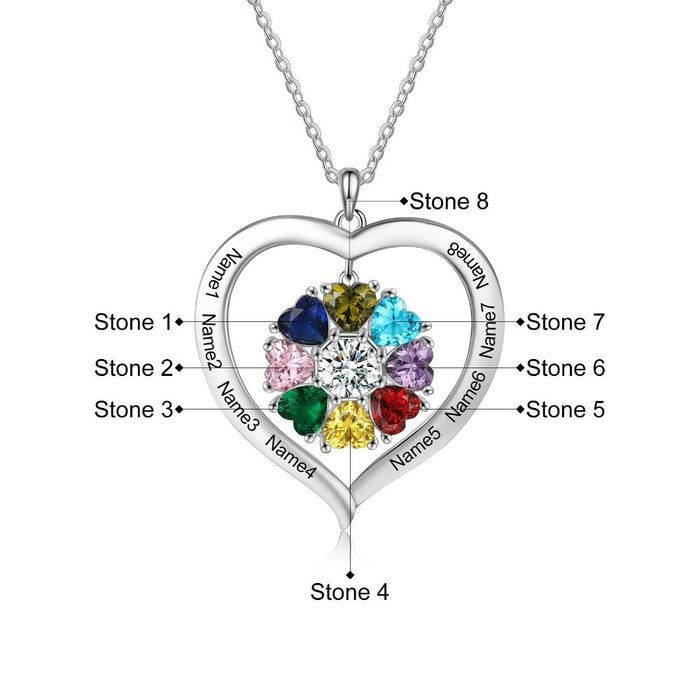 Personalized Heart-Shaped Necklace Of 8 Stones