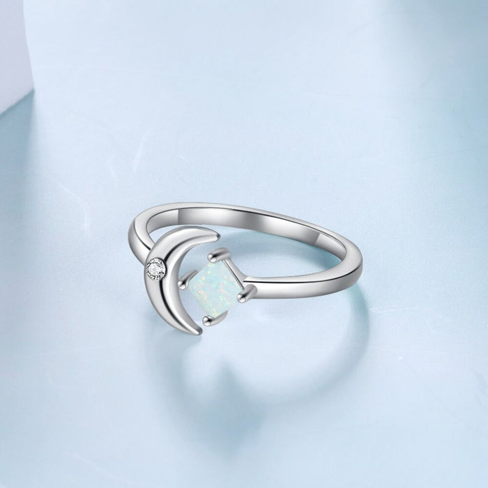 Sterling Silver Square White Opal Moon Rings