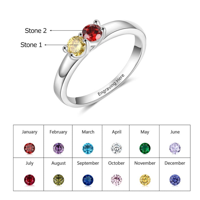 Sterling Silver Custom 2 Name And Stone Ring for Women