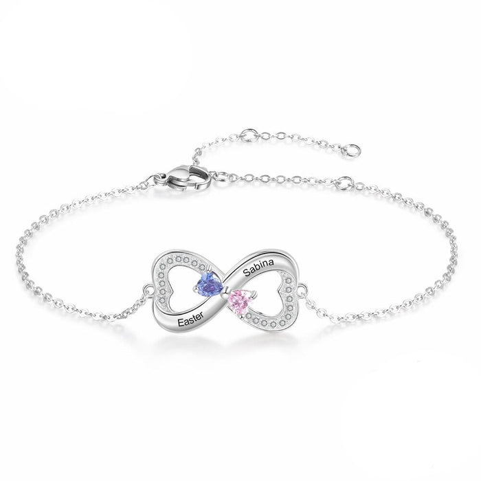 Sterling Silver Customized Infinity Bracelet With Birthstone