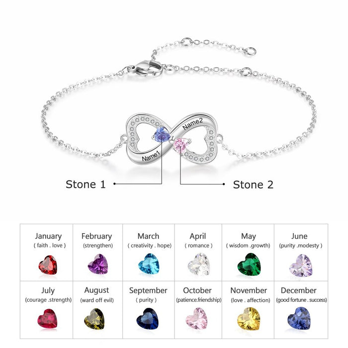 Sterling Silver Customized Infinity Bracelet With Birthstone