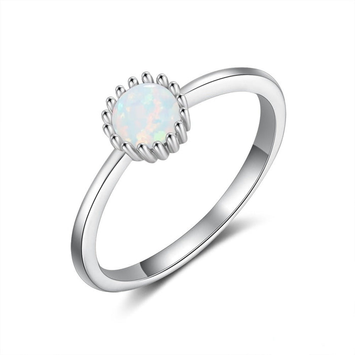 Sterling Silver Flower Rings With Round Opal Stone