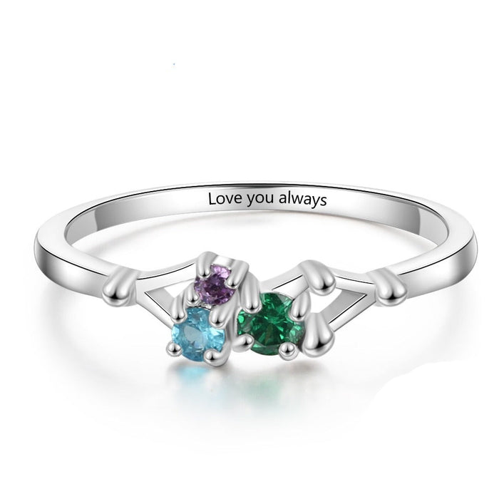 Sterling Silver Personalized Rings With 3 Birthstones