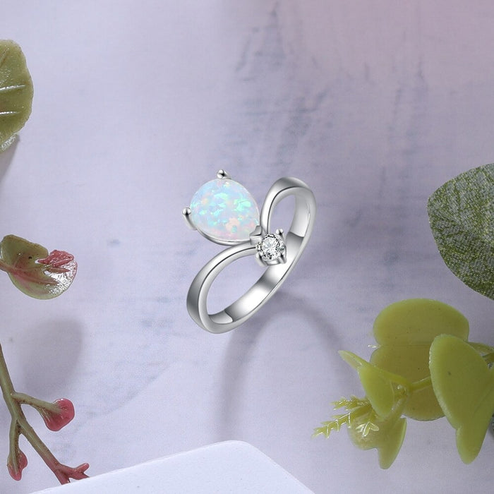 Geometric Style Water Drop Shaped Opal Ring