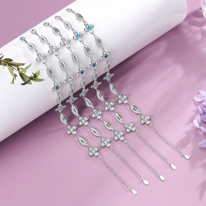 Customized Flower Bracelet With 2 Birthstones For Women