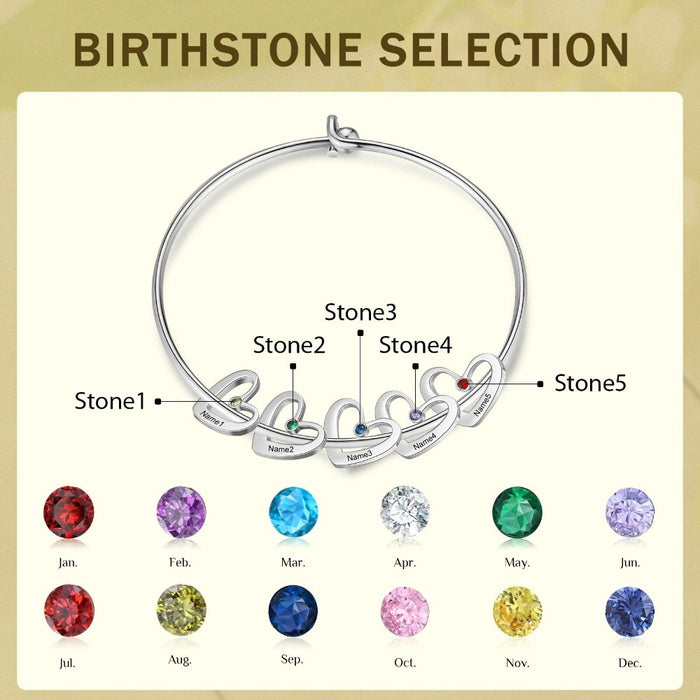 Stainless Steel Cordate-Charm Bracelet With 4 Birthstone