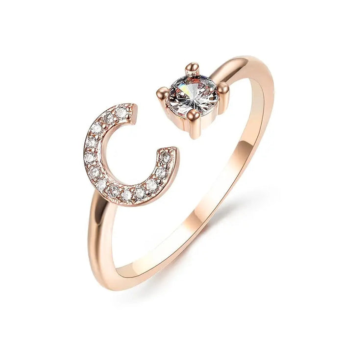 Customizable Radiant Hue Initial Ring With Glistening Stones