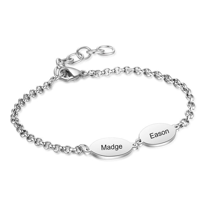 Personalized Oval Design 2 Names Chain Bracelets