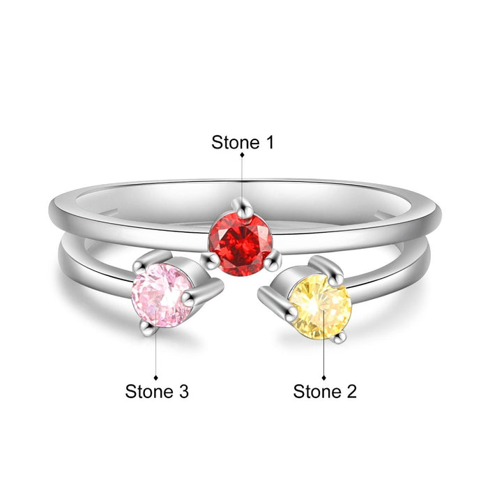Personalized Round Inlaid 3 Birthstone Stackable Ring For Women